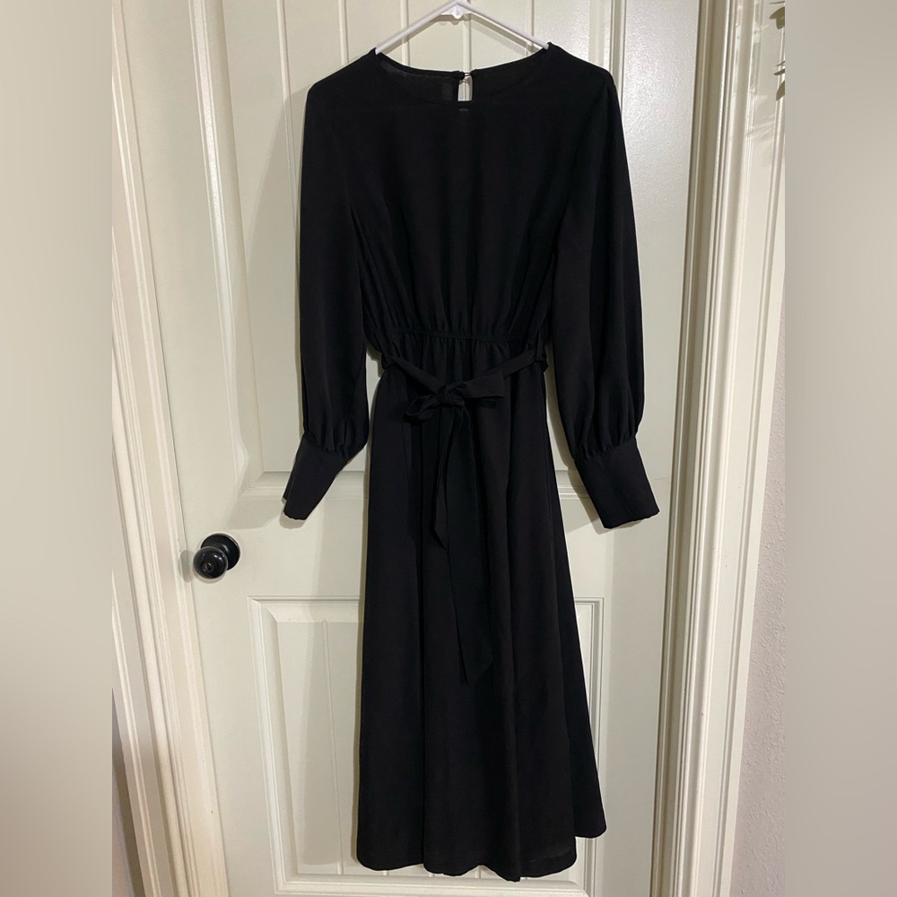 SHEIN Black Bishop Sleeve Crew Neck Dress